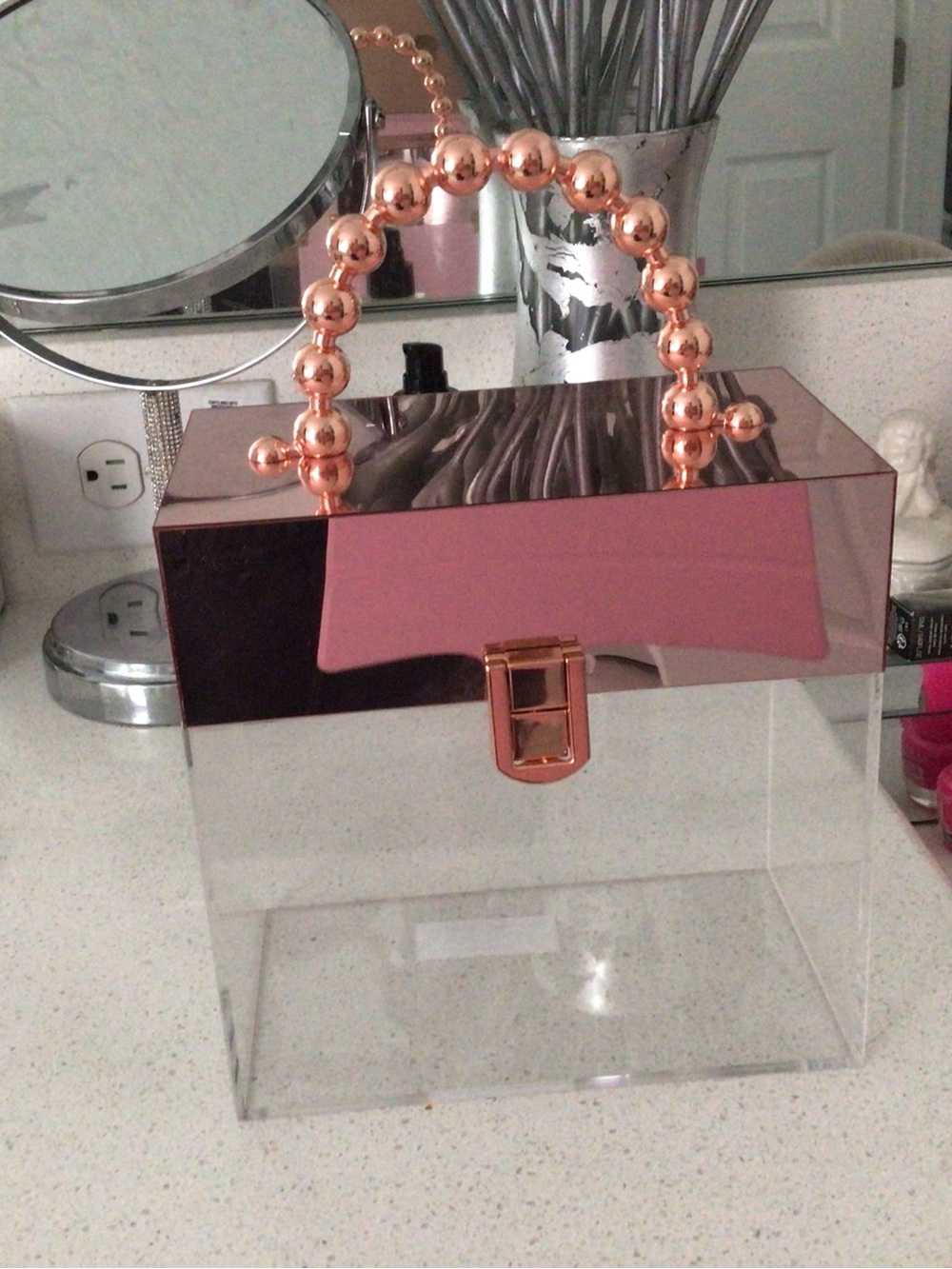 Clear Box Handbag with Rose Gold Top Handle